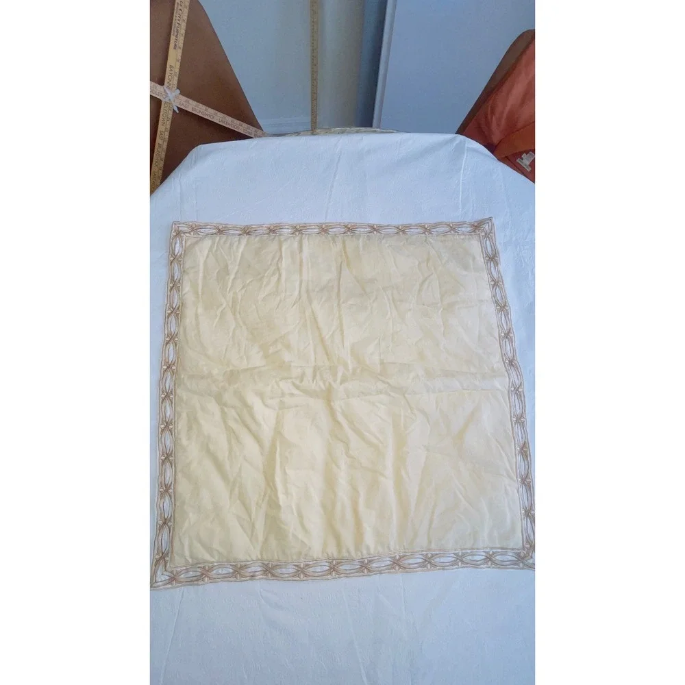 Chris Madden Hotel Euro Sham Cream Damask Jacquard Embroidered Border Cotton